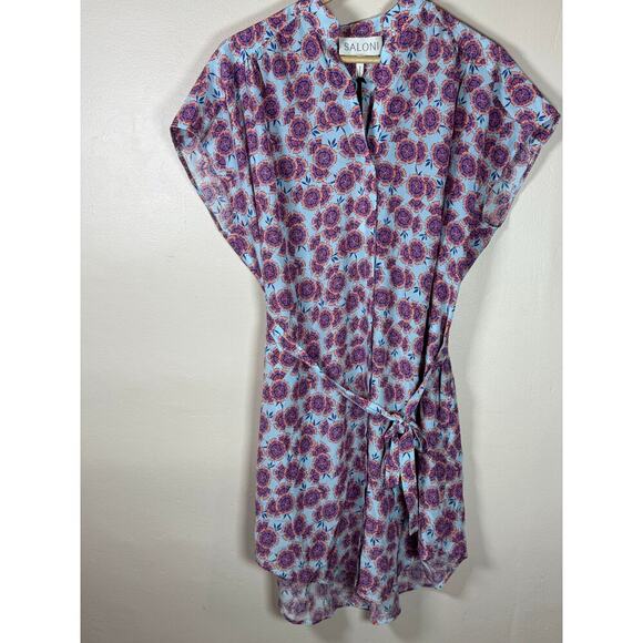 SALONI Tilda Floral Silk Crepe De Chine Dress Ciel Dragonfruit MSRP $495 Size 4 - Picture 6 of 12